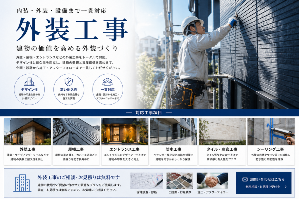 内装・外装・設備まで一貫対応/外装工事/建物の価値を高める外装づくり